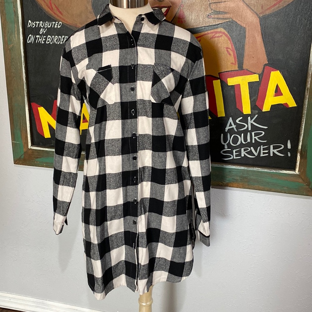 IJoah Black and White Plaid Flannel Shirt Dress Size Large